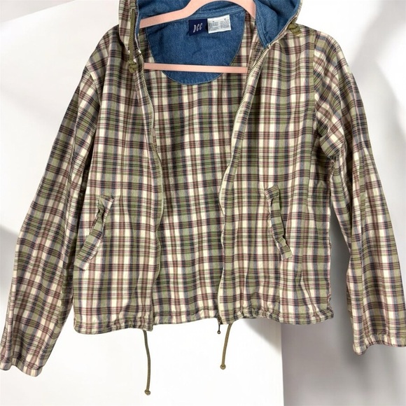 VTG DCC Plaid Zip-Up Hoodie 100% Cotton W/ Drawstring Hood and Waistband M - Picture 5 of 9